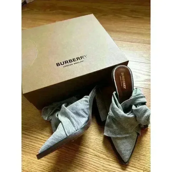 Burberry Pewter Melange Tillington Scarf Tie Jersey Point-toe Mules Size 37