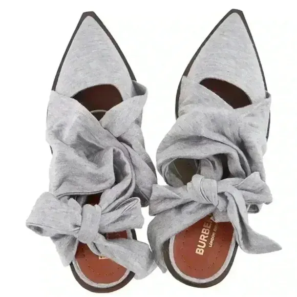 Burberry Pewter Melange Tillington Scarf Tie Jersey Point-toe Mules Size 37