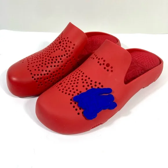 Burberry Red Equestrian Knight Stingray Preforated Clogs Mens Pillar 43 10 NEW