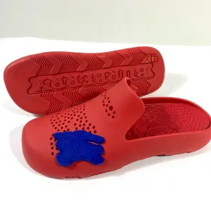 Burberry Red Equestrian Knight Stingray Preforated Clogs Mens Pillar 43 10 NEW