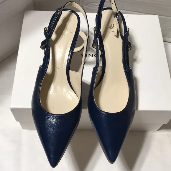 Butter navy leather upper/lining/sole pointy toe heels. Made in Italy. NWOT