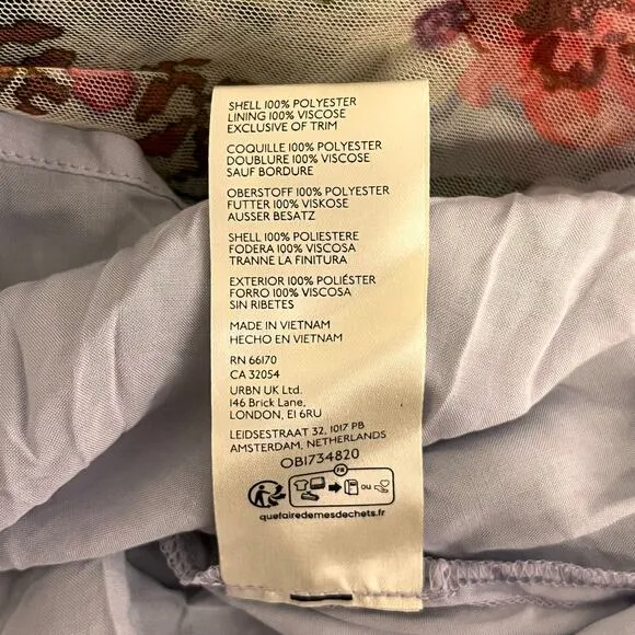 by Anthropologie Womens Size 8 Hi Low Mesh Tulle Ruffle Skirt Garden Motif Print