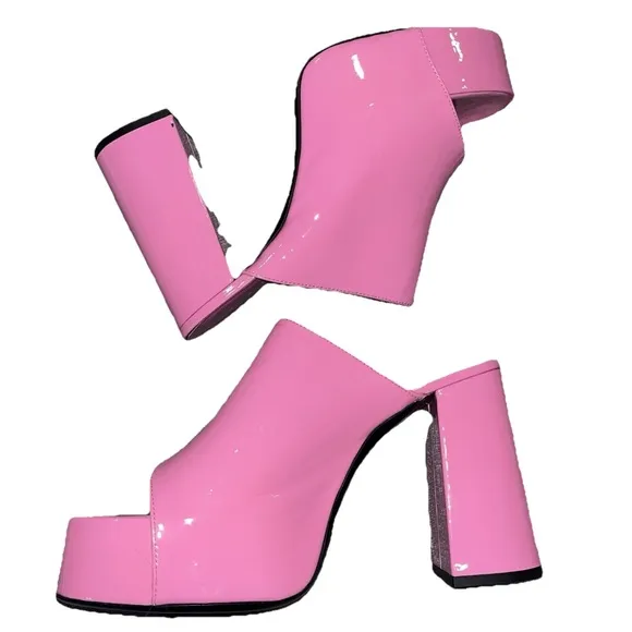 BY FAR sandal pink size EU 40 US 10 platform Brad patent leather block heel new