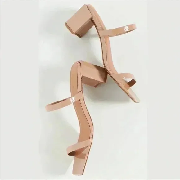 BY FAR Tanya Angled Square Toe Block Heel Sandals Patent Nude 39