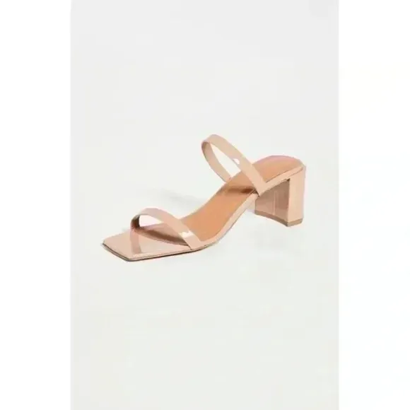 BY FAR Tanya Angled Square Toe Block Heel Sandals Patent Nude 39