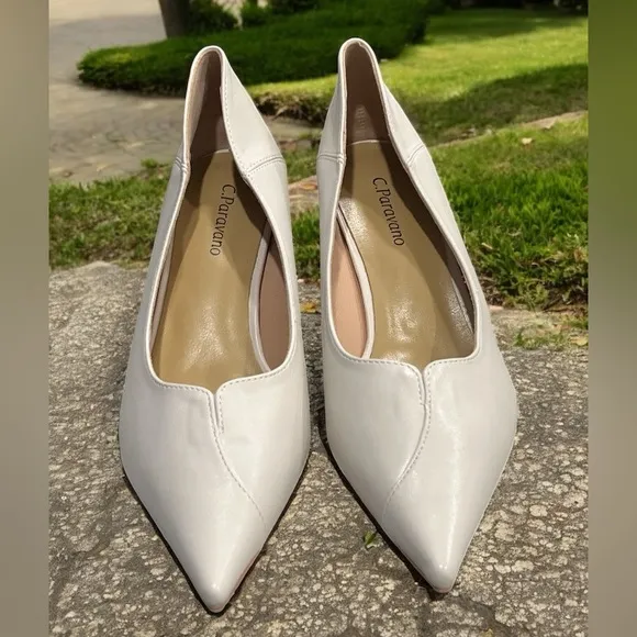 C. Paravano Women’s Kitten Cream Heel Pumps