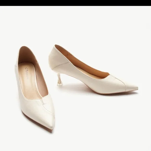C. Paravano Women’s Kitten Cream Heel Pumps