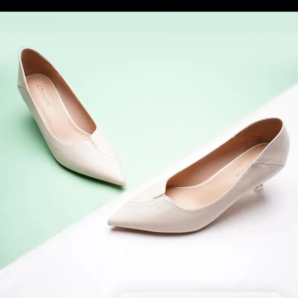 C. Paravano Women’s Kitten Cream Heel Pumps