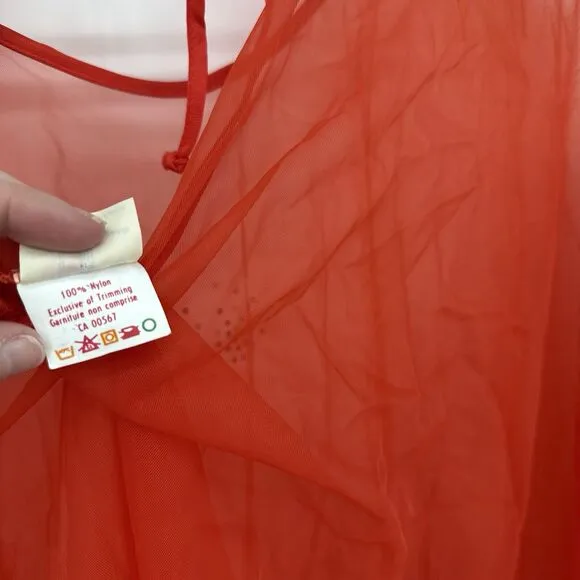 Cahill Lingerie Vintage Red Sheer Long Poncho Overlay Peignoir Size Small Nylon
