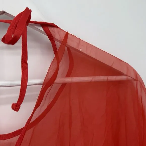 Cahill Lingerie Vintage Red Sheer Long Poncho Overlay Peignoir Size Small Nylon