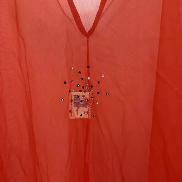 Cahill Lingerie Vintage Red Sheer Long Poncho Overlay Peignoir Size Small Nylon