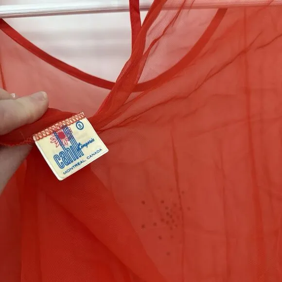 Cahill Lingerie Vintage Red Sheer Long Poncho Overlay Peignoir Size Small Nylon