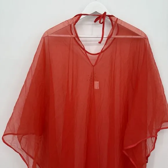 Cahill Lingerie Vintage Red Sheer Long Poncho Overlay Peignoir Size Small Nylon