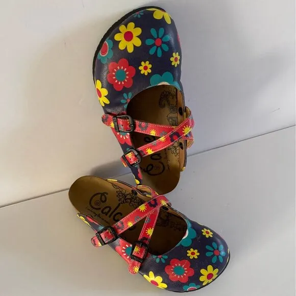 Calceo Floral Clogs Womens Size 9 Colorful Printed Adjustable Straps