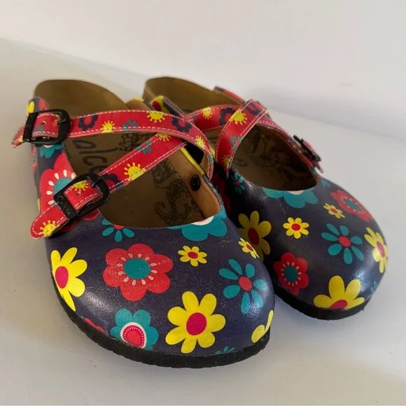 Calceo Floral Clogs Womens Size 9 Colorful Printed Adjustable Straps