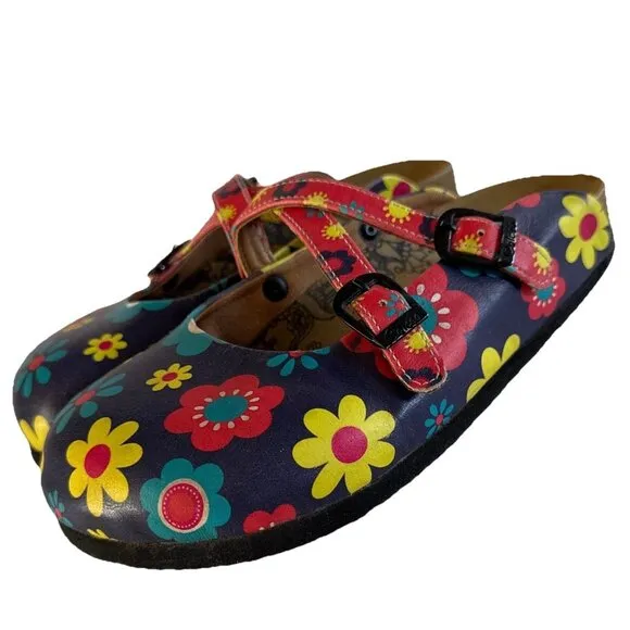 Calceo Floral Clogs Womens Size 9 Colorful Printed Adjustable Straps