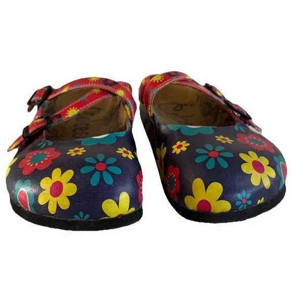 Calceo Floral Clogs Womens Size 9 Colorful Printed Adjustable Straps