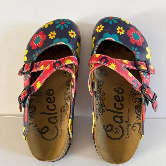 Calceo Floral Clogs Womens Size 9 Colorful Printed Adjustable Straps