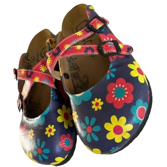 Calceo Floral Clogs Womens Size 9 Colorful Printed Adjustable Straps