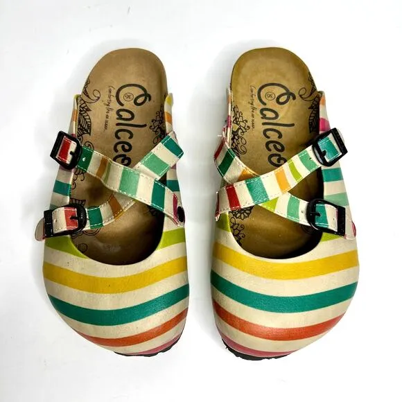 Calceo Goby Stripe Slip On Mary Jane Clogs Shoe Size 6
