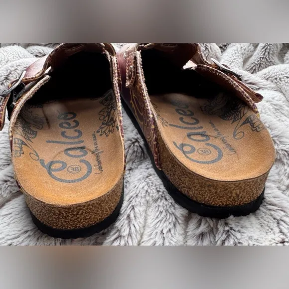 Calceo YELLOW MOZAIC PATTERNED AND PURPLE/MARRON  ELEPHANT PATTERNED CLOGS