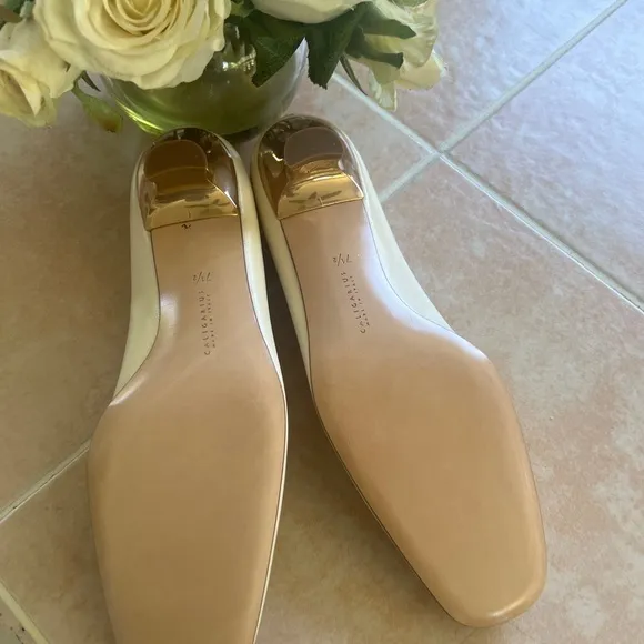 Caligarius for Arthur Beren Anita Beige &amp; Gold Kitten Heels Size 7 1/2 B new