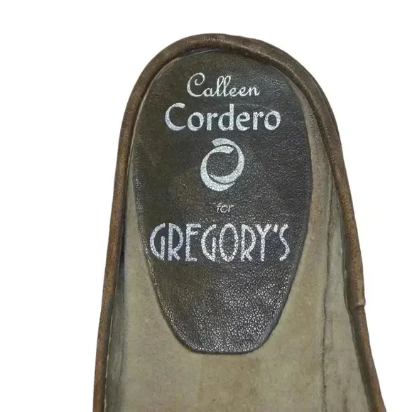 Calleen Cordero Studded Mules Western Cowgirl Tan Silver Leather Slip On Size 7