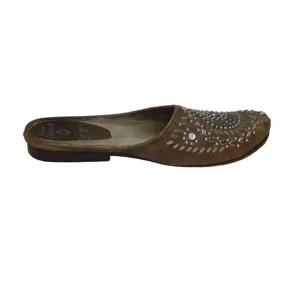 Calleen Cordero Studded Mules Western Cowgirl Tan Silver Leather Slip On Size 7