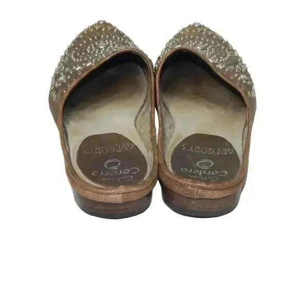 Calleen Cordero Studded Mules Western Cowgirl Tan Silver Leather Slip On Size 7