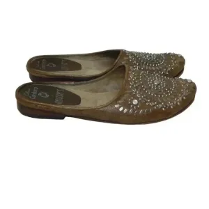 Calleen Cordero Studded Mules Western Cowgirl Tan Silver Leather Slip On Size 7