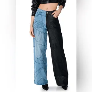 Callie Lives Wide &amp; Tight AKIRA Extreme Stretch Patchwork WideLeg Jean 1(Fits 7)