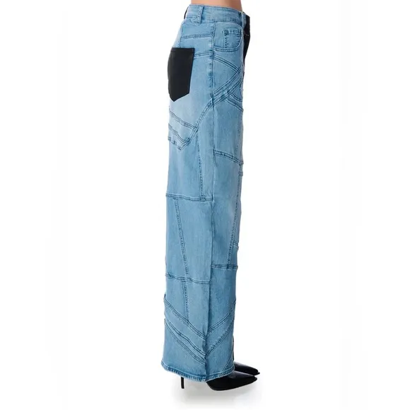 Callie Lives Wide &amp; Tight AKIRA Extreme Stretch Patchwork WideLeg Jean 1(Fits 7)
