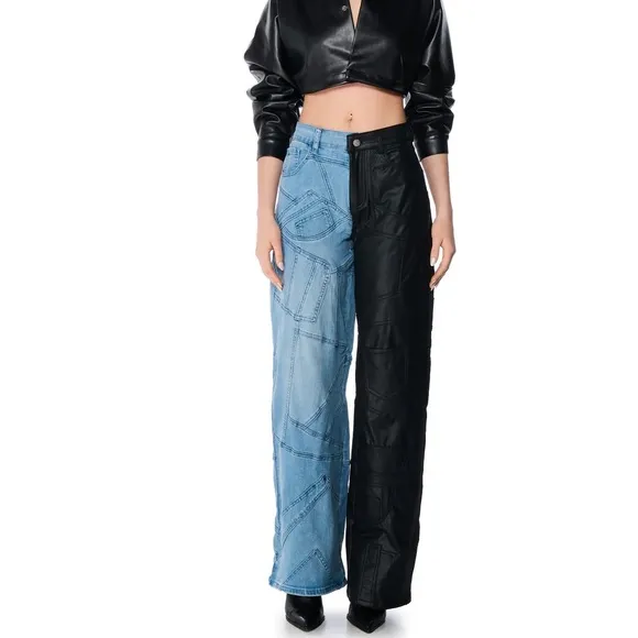 Callie Lives Wide &amp; Tight AKIRA Extreme Stretch Patchwork WideLeg Jean 1(Fits 7)