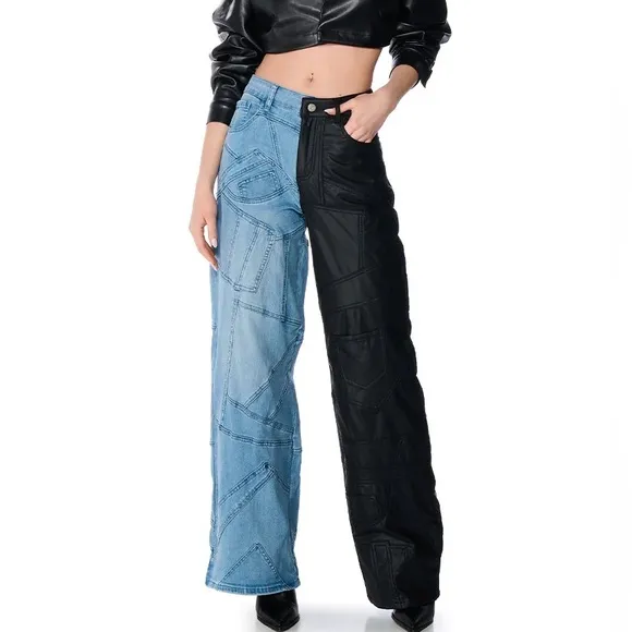Callie Lives Wide &amp; Tight AKIRA Extreme Stretch Patchwork WideLeg Jean 1(Fits 7)
