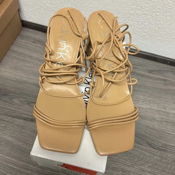Calvin Klein Womens Calista Lace-Up Strappy Heels