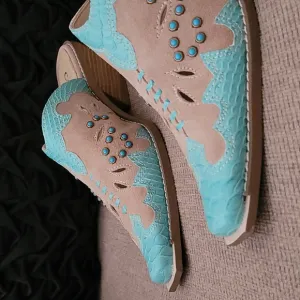 CAMI CAMEL TURQUOISE GENUINE LEATHER SOUTHWESTERN MULES