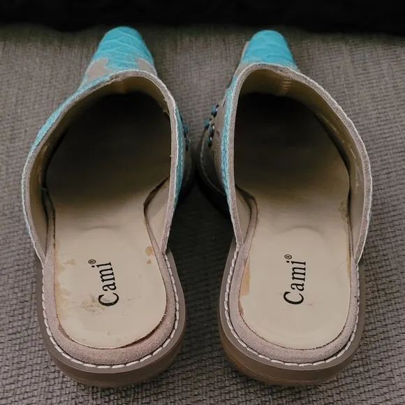 CAMI CAMEL TURQUOISE GENUINE LEATHER SOUTHWESTERN MULES