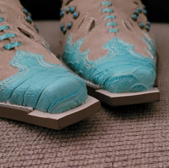 CAMI CAMEL TURQUOISE GENUINE LEATHER SOUTHWESTERN MULES