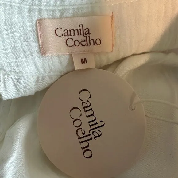 Camila Coelho Bebbe Shorts White Medium Cotton Gauze Pockets Wide Leg Cuff NEW
