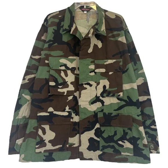Camo Shacket Shirt Jacket Thick Medium Weight Camouflage Green Brown Size Large
