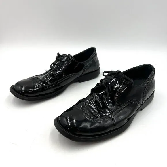 Camper 1910 Patent Leather Oxfords Wingtip 23242 Black Dark Academia