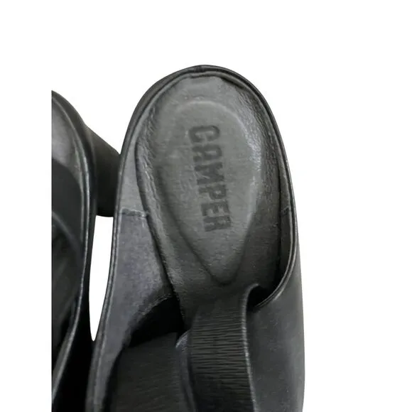 Camper‎ Karolina Black Leather Block Heel Mules Size 8.5US/ 39 EU