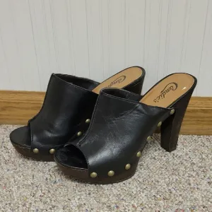 Candie's Vintage 90s Platform Black Mule With Plastic Heels Sz 7