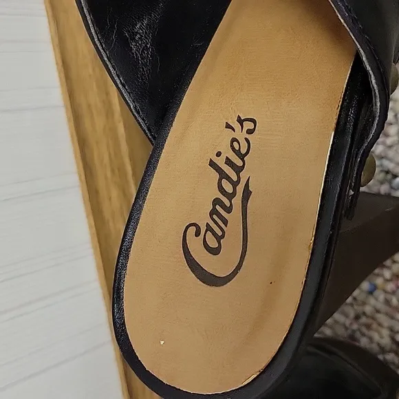Candie's Vintage 90s Platform Black Mule With Plastic Heels Sz 7