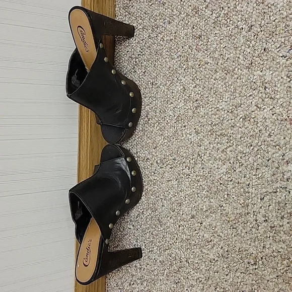Candie's Vintage 90s Platform Black Mule With Plastic Heels Sz 7