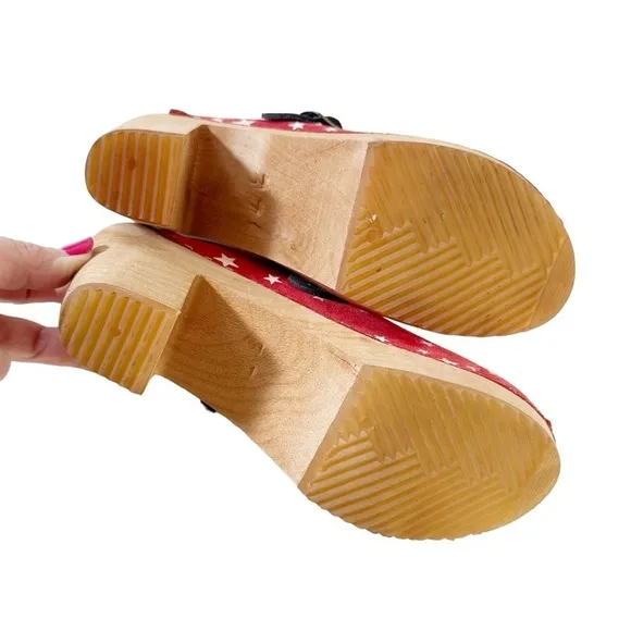 Cape Clogs Swedish Wooden Suede Americana 4th of July Stars Red White Blue Sz 37