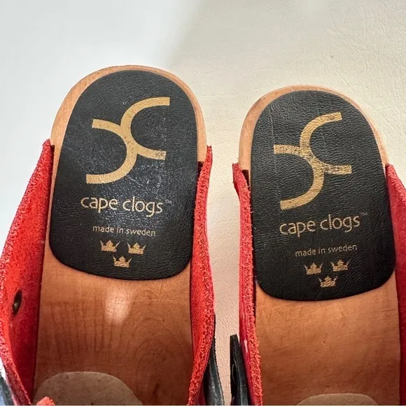 Cape Clogs Swedish Wooden Suede Americana 4th of July Stars Red White Blue Sz 37