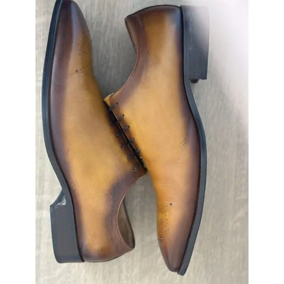 Carrucci Roma Men’s 11 Dress Shoe Leather Wingtip Oxfords Cognac Brown Lace Up