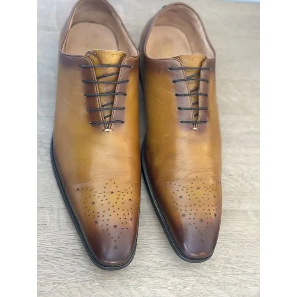 Carrucci Roma Men’s 11 Dress Shoe Leather Wingtip Oxfords Cognac Brown Lace Up