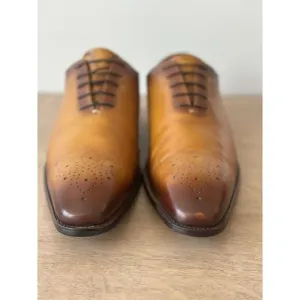 Carrucci Roma Men’s 11 Dress Shoe Leather Wingtip Oxfords Cognac Brown Lace Up